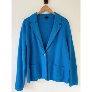 TALBOTS Patch Pocket Sweater Blazer Turquoise Blue Knit Jacket Crest Button XL